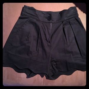 Black scalloped high waisted shorts